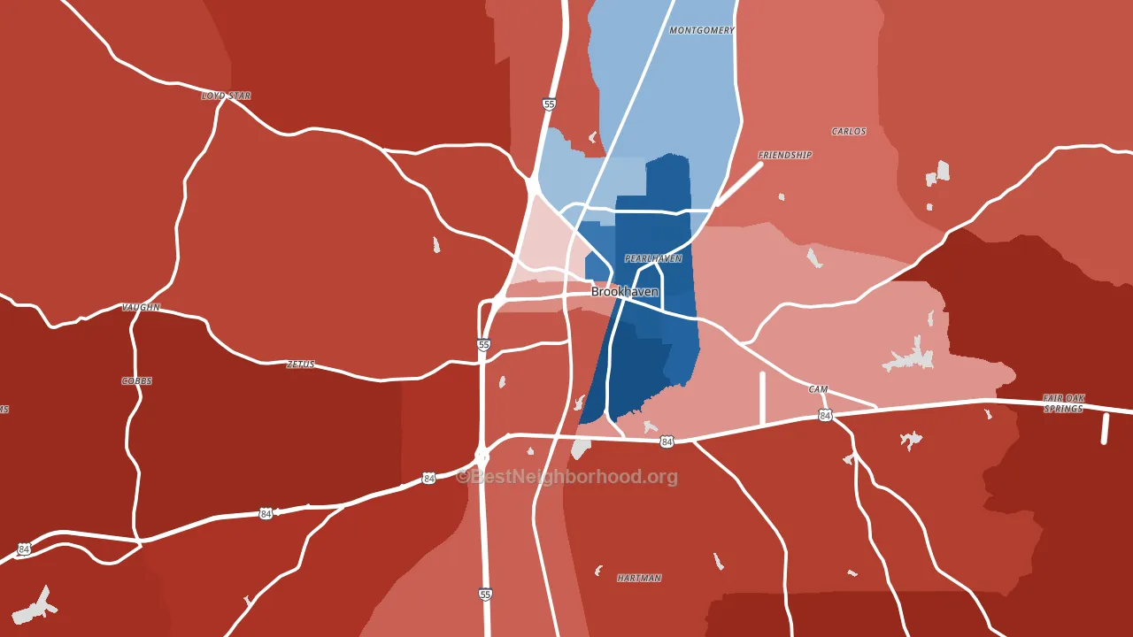 39601, MS block-group political-lean map