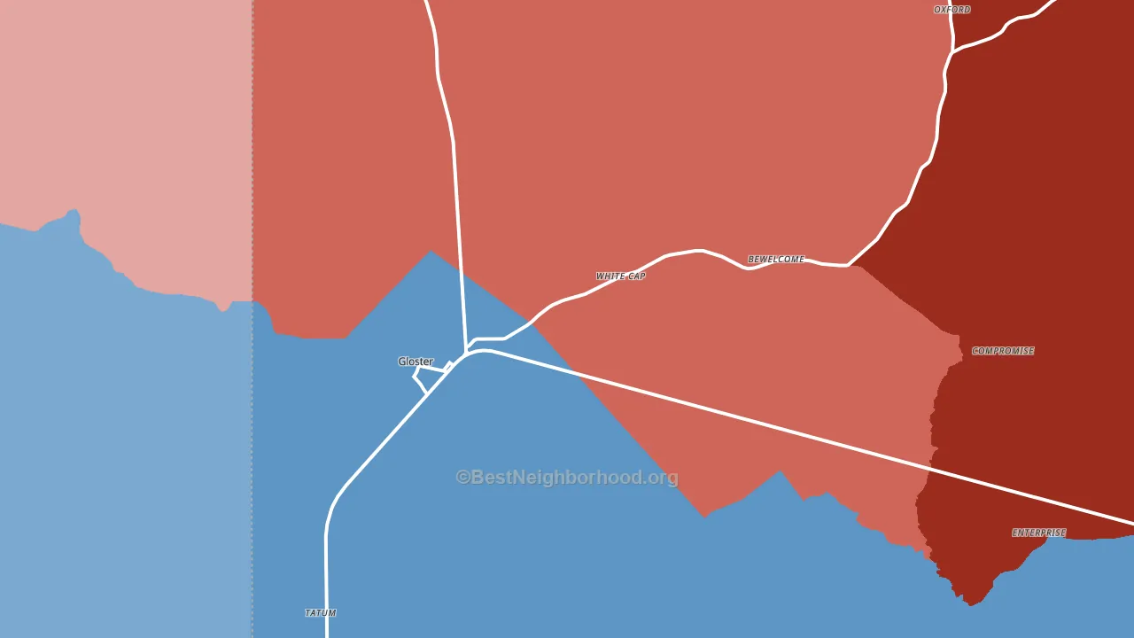 39638, MS block-group political-lean map