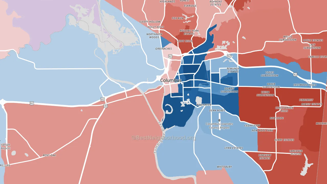 39701, MS block-group political-lean map