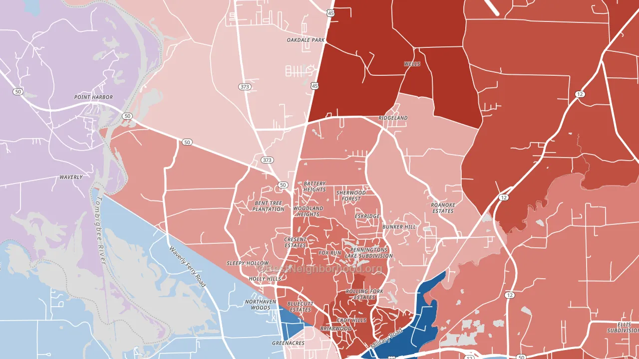 39705, MS block-group political-lean map