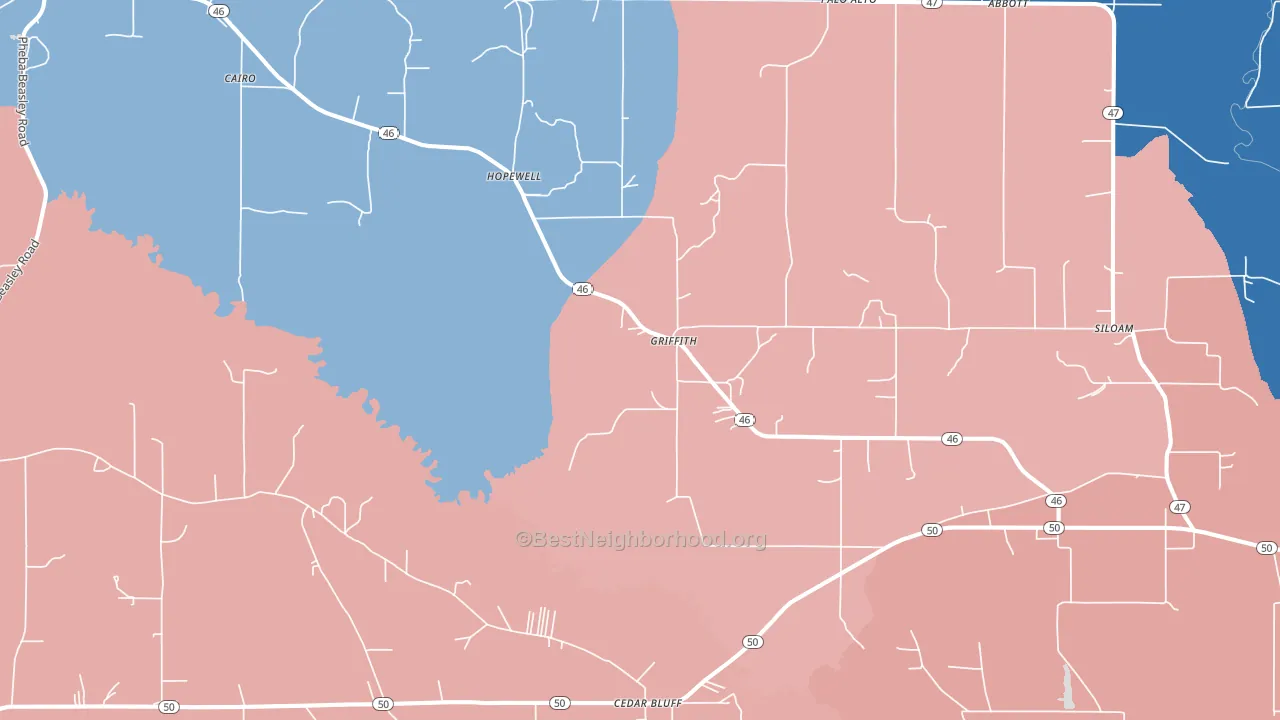 39741, MS block-group political-lean map