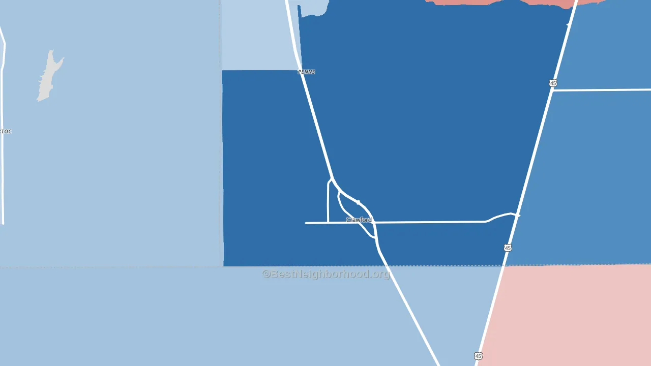 39743, MS block-group political-lean map