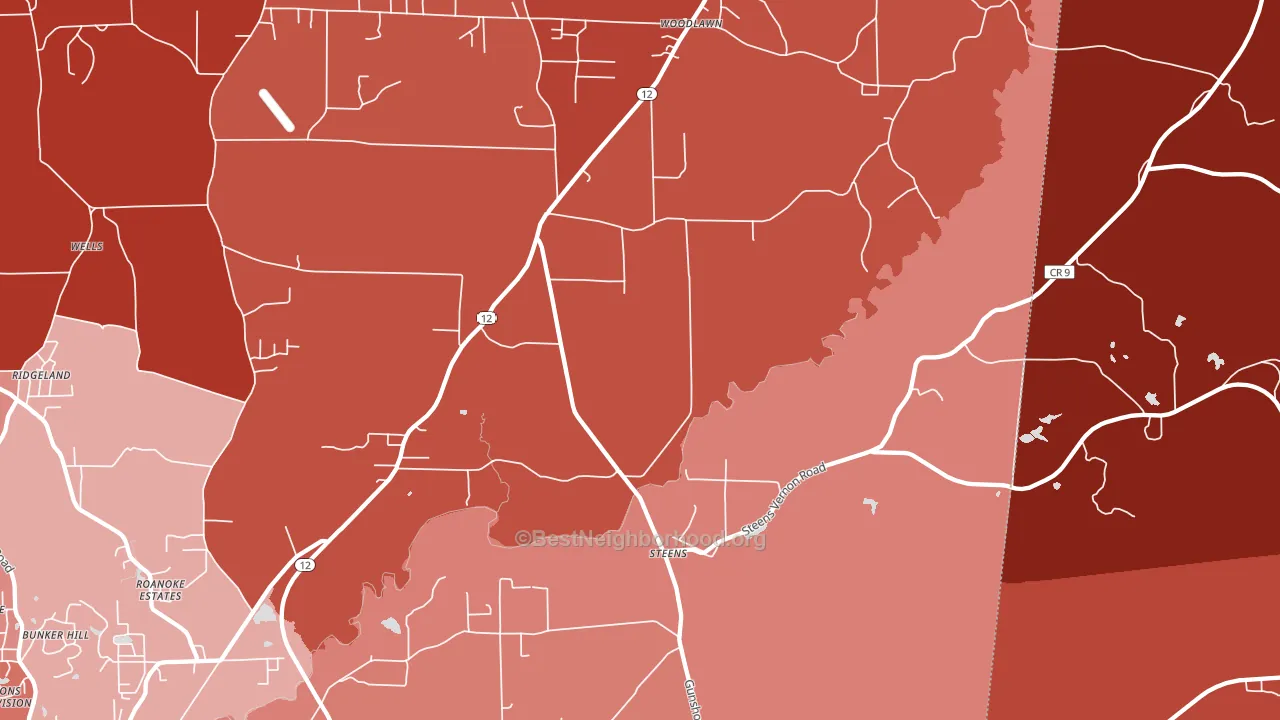 39766, MS block-group political-lean map