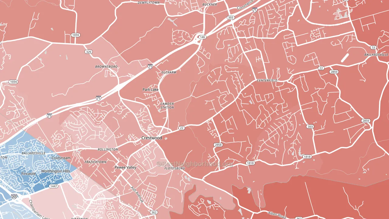 40014, KY block-group political-lean map