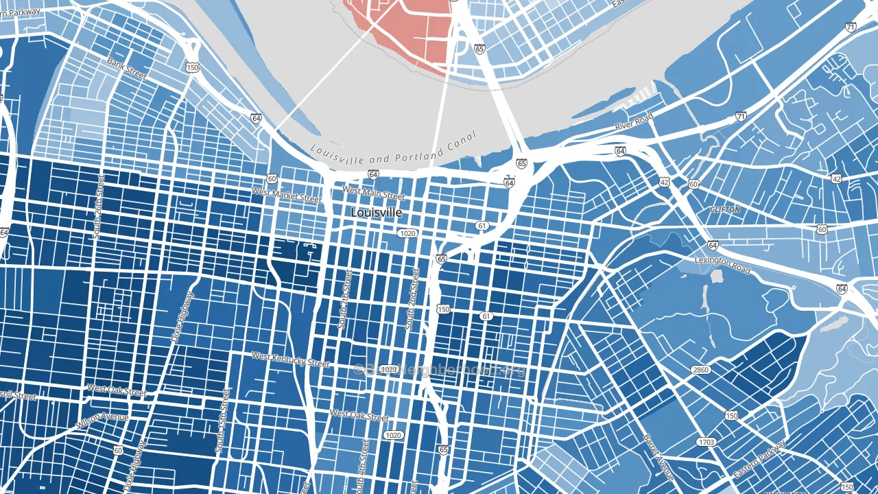 40202, KY block-group political-lean map