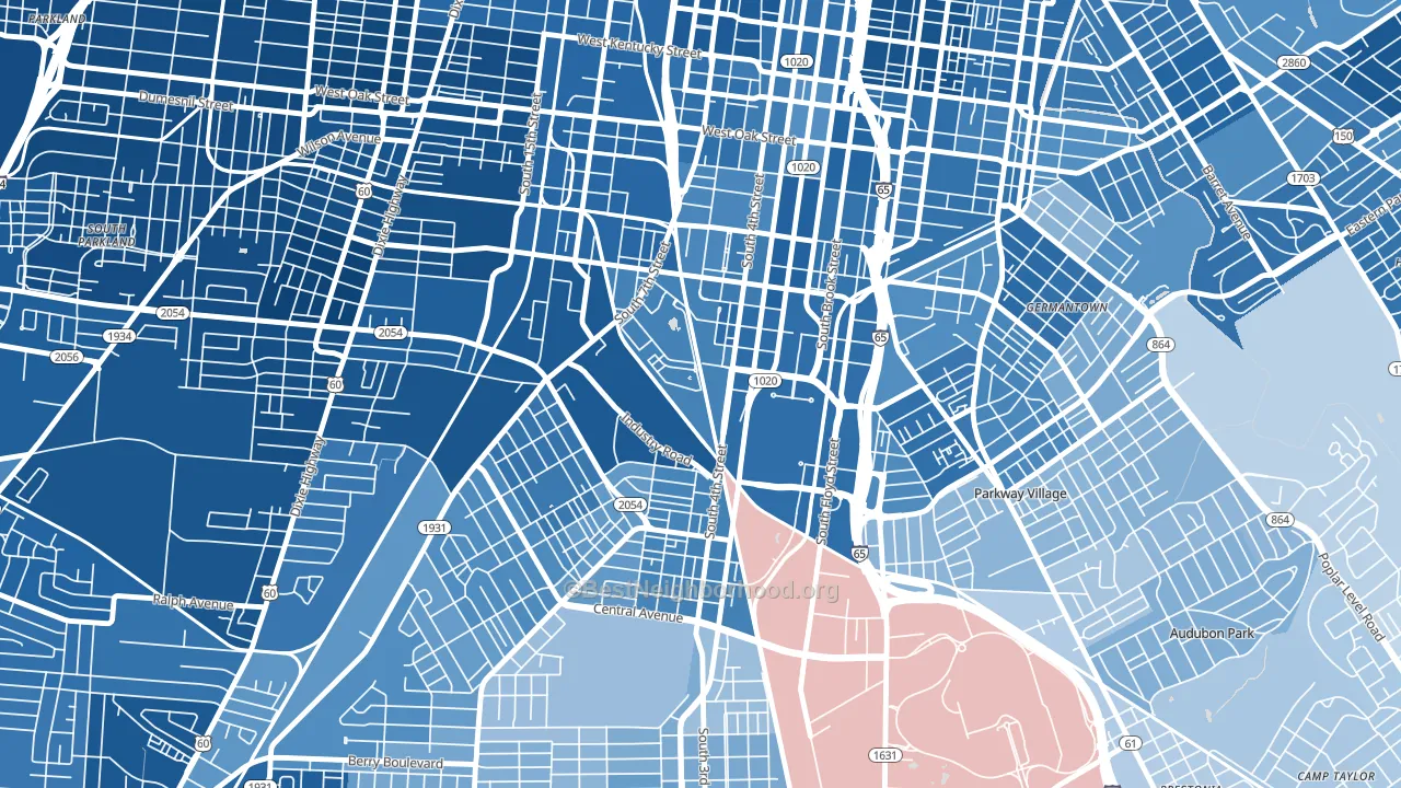 40208, KY block-group political-lean map