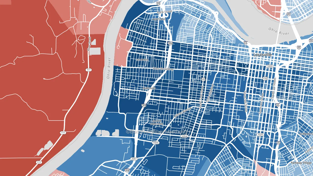 40211, KY block-group political-lean map