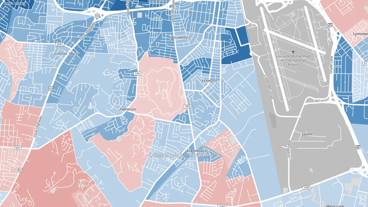 40214, KY block-group political-lean map