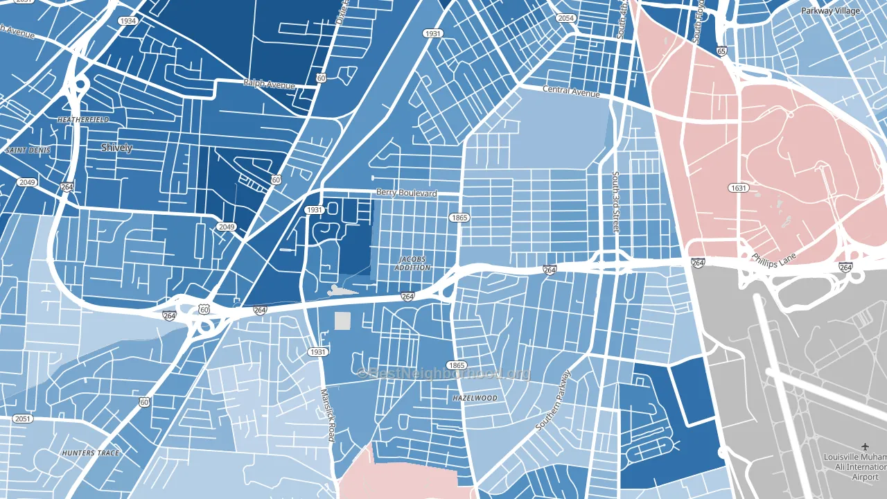 40215, KY block-group political-lean map