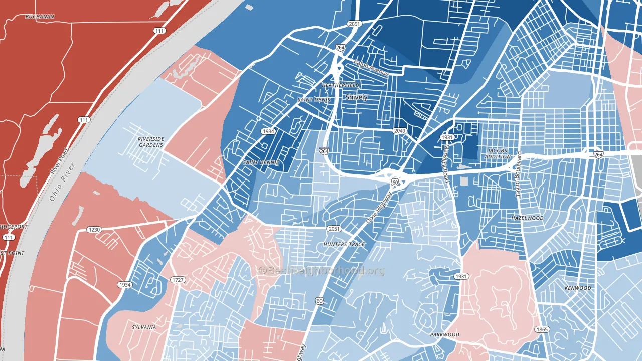 40216, KY block-group political-lean map
