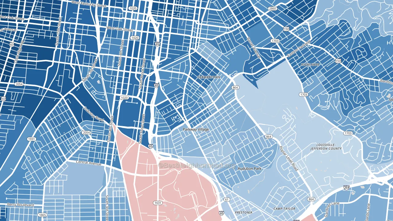 40217, KY block-group political-lean map