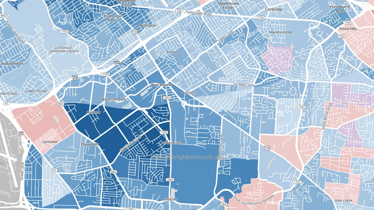 40218, KY block-group political-lean map