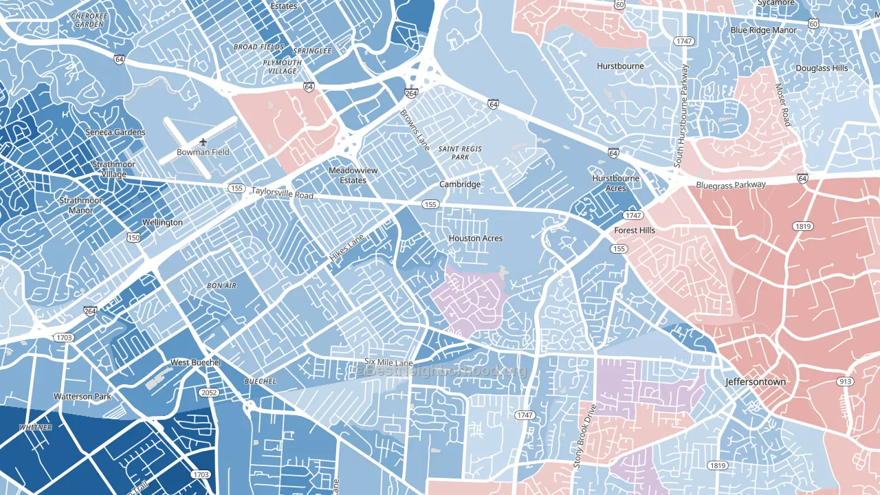 40220, KY block-group political-lean map