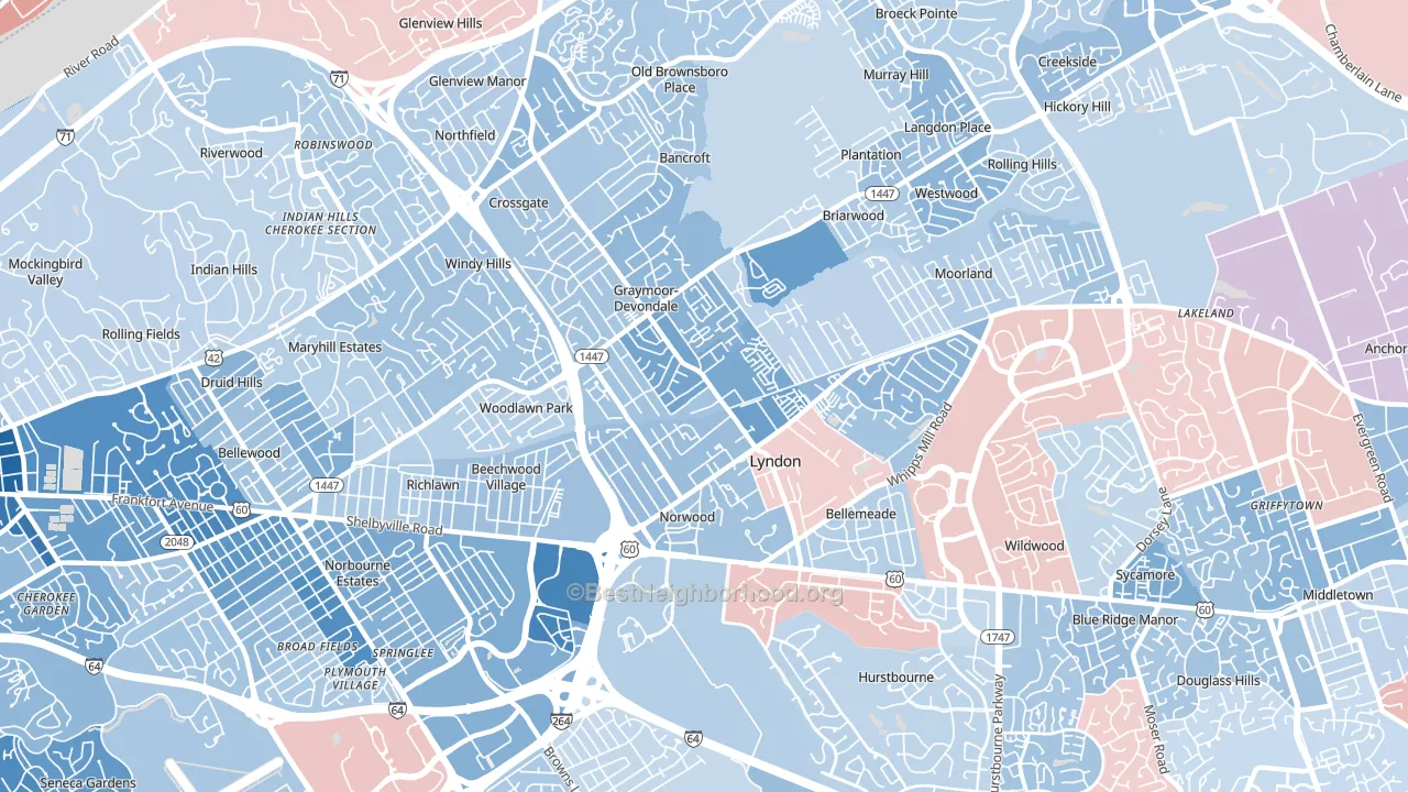 40222, KY block-group political-lean map