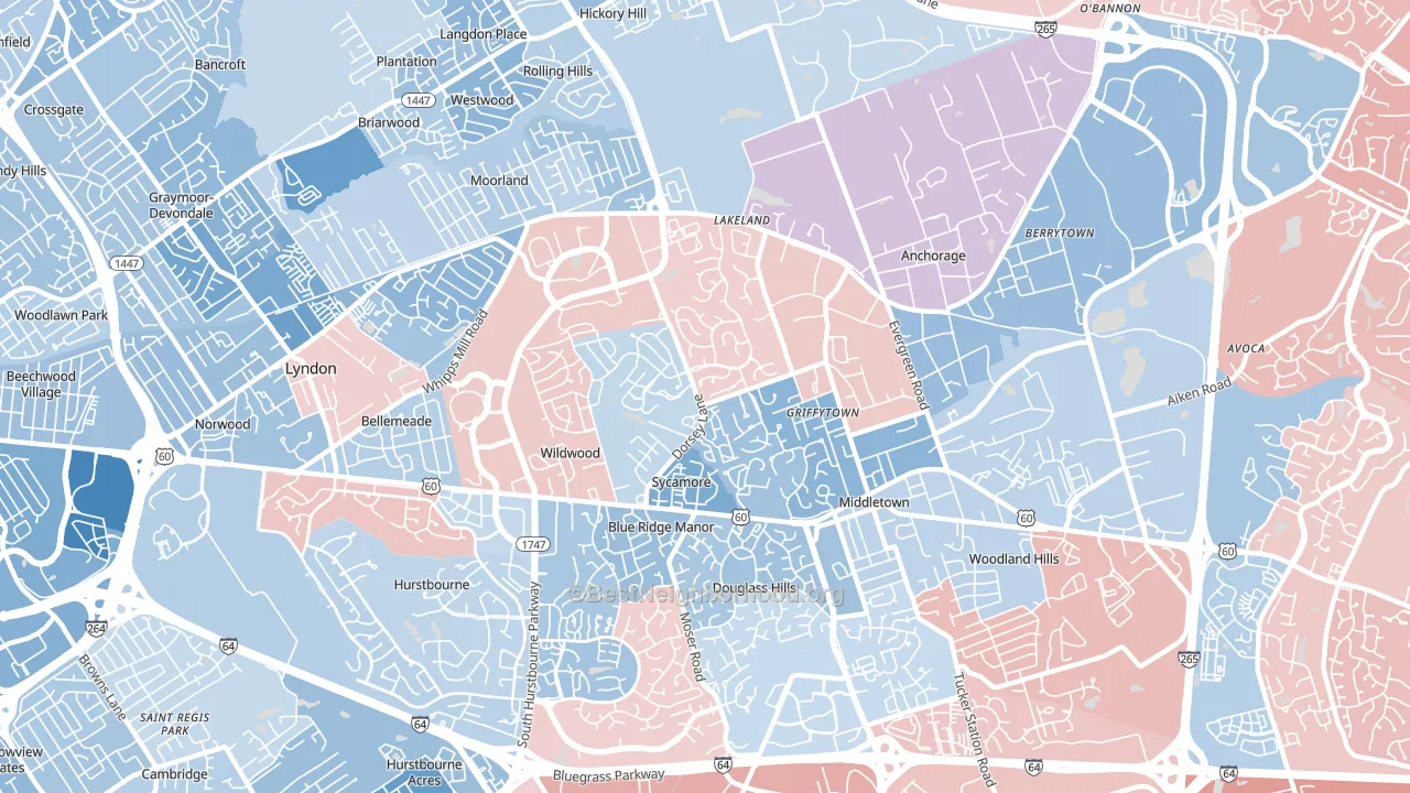 40223, KY block-group political-lean map