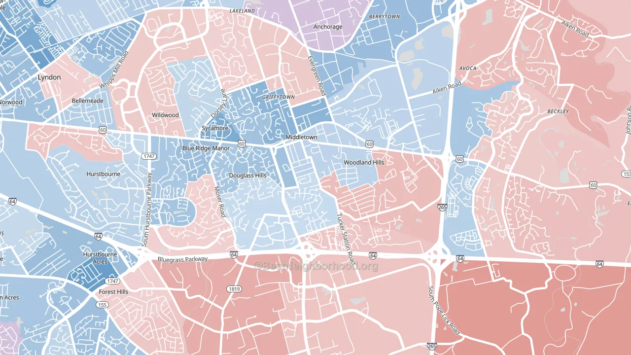 40243, KY block-group political-lean map