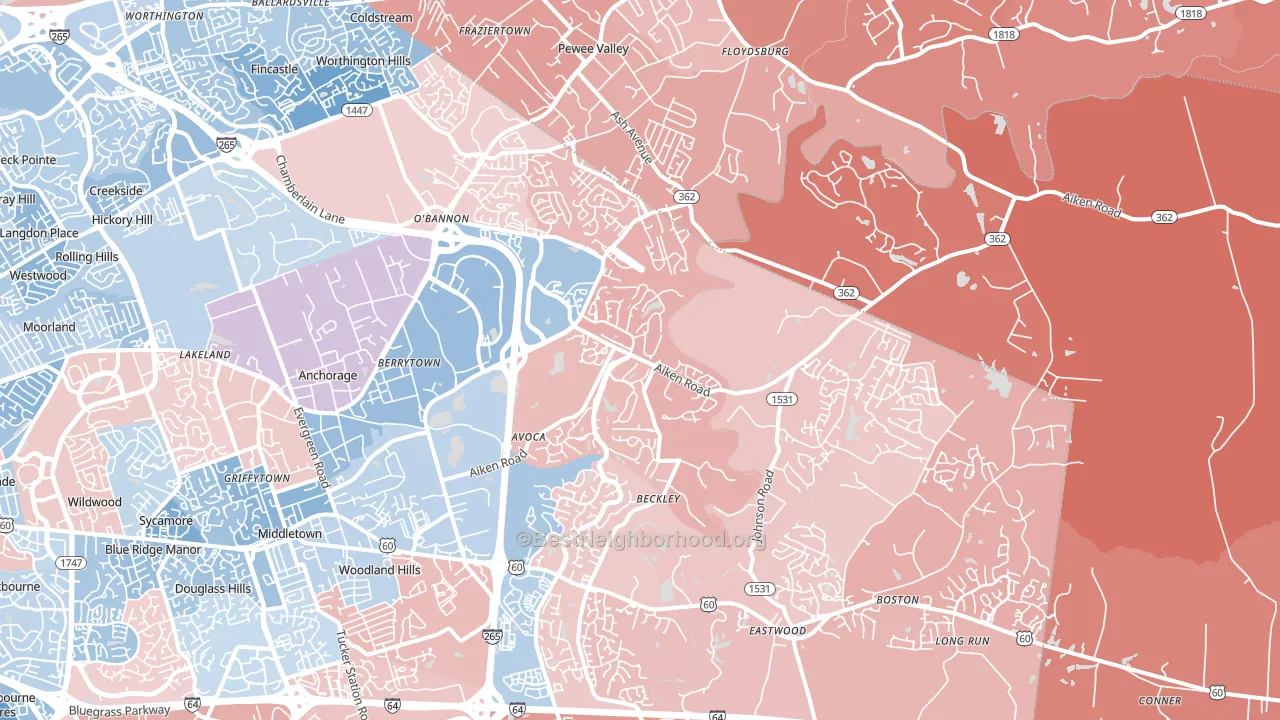 40245, KY block-group political-lean map