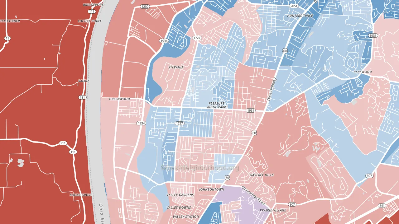 40258, KY block-group political-lean map