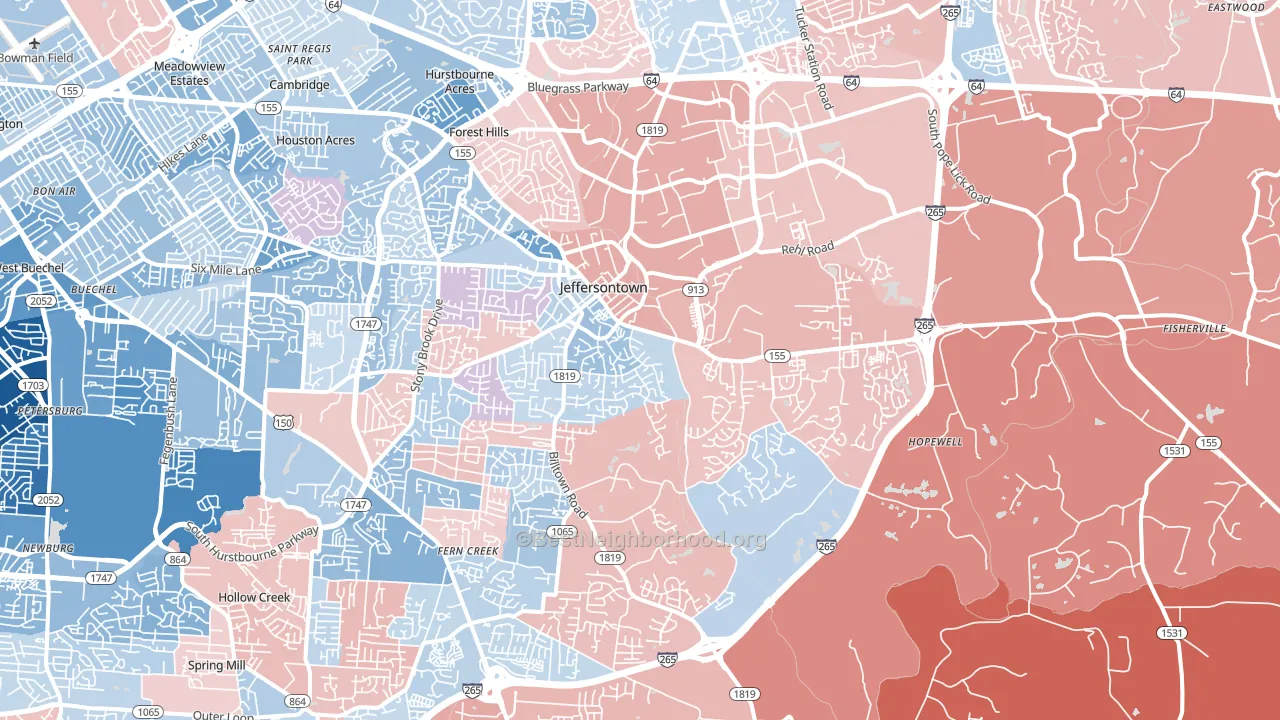 40299, KY block-group political-lean map