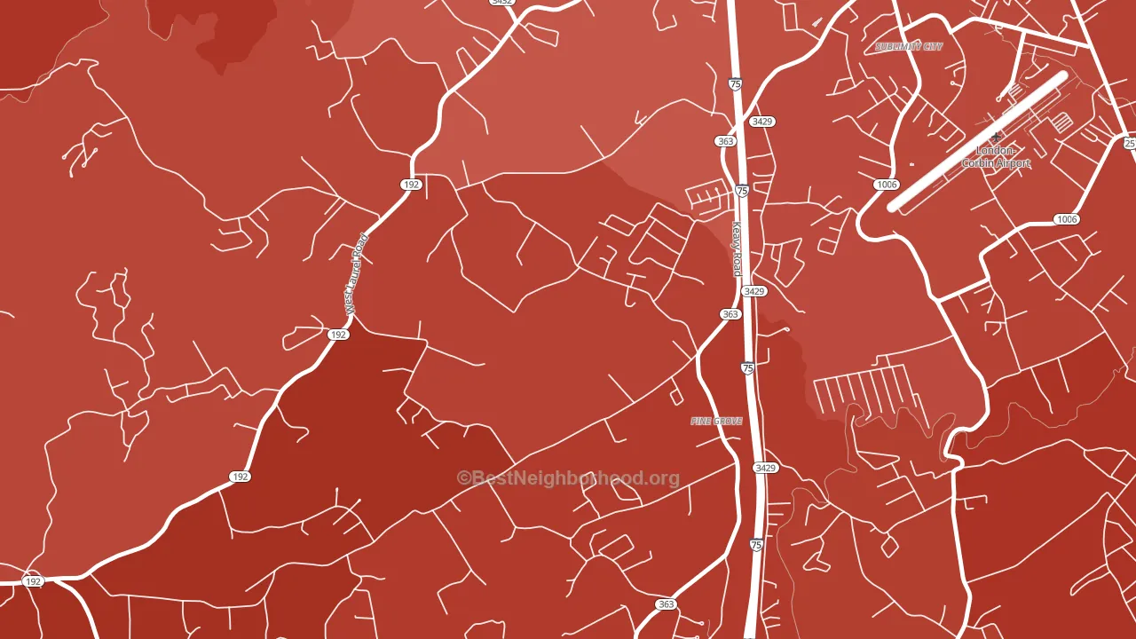 40743, KY block-group political-lean map