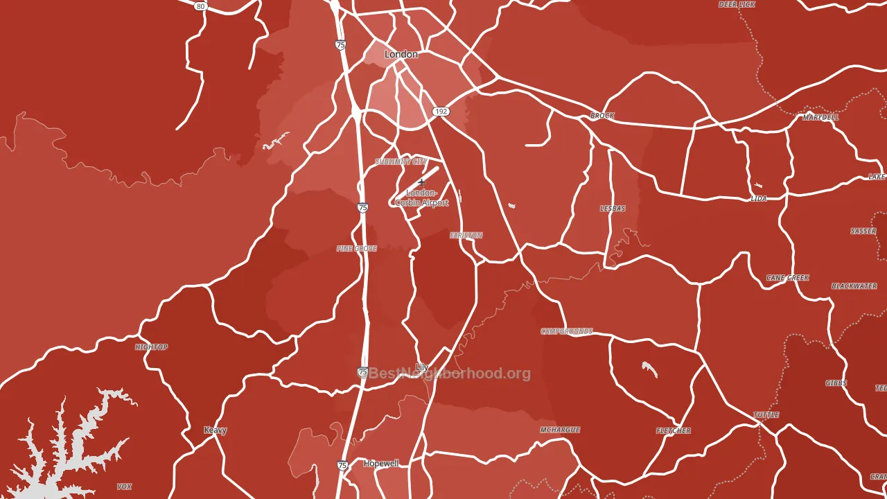 40744, KY block-group political-lean map