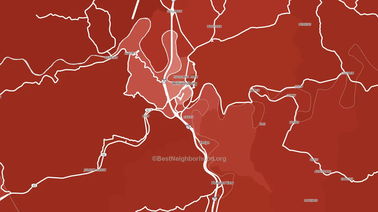40769, KY block-group political-lean map