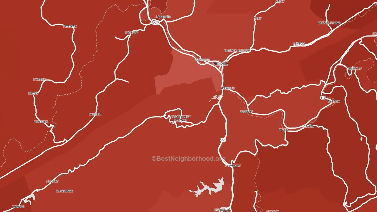 40977, KY block-group political-lean map