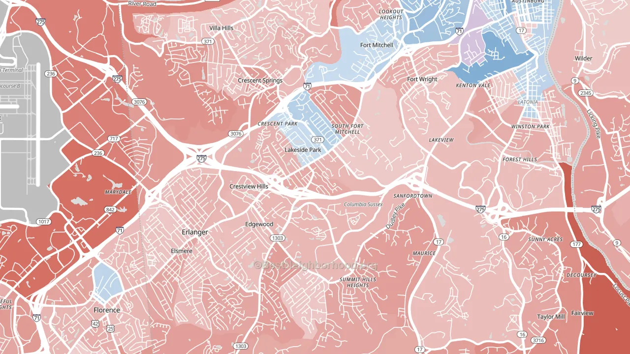 41017, KY block-group political-lean map