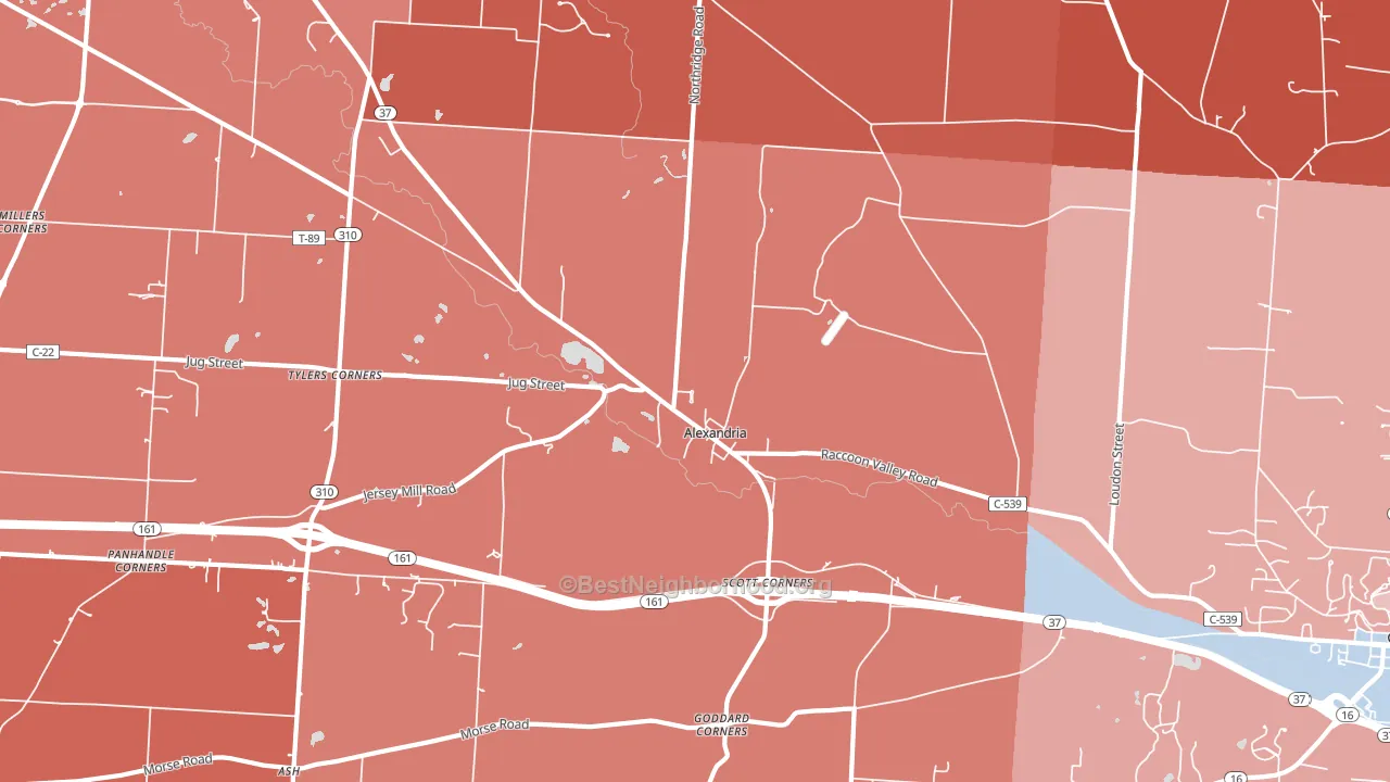 43001, OH block-group political-lean map