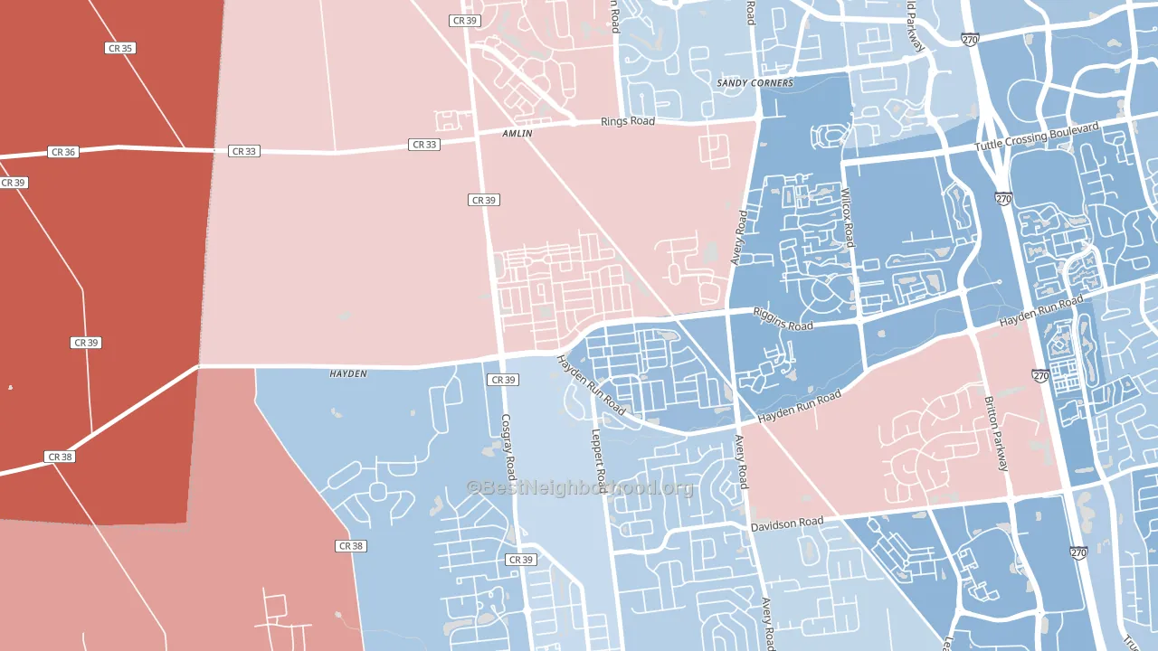 43002, OH block-group political-lean map