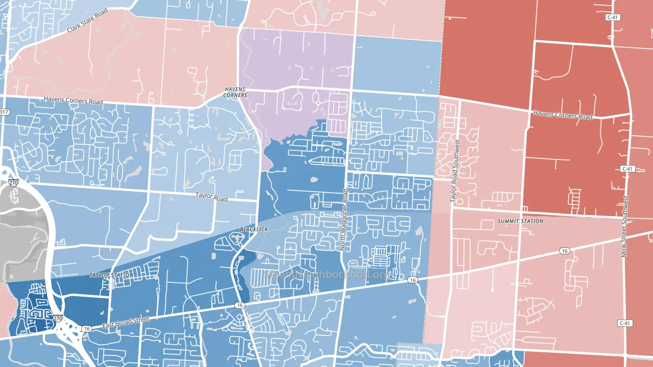 43004, OH block-group political-lean map
