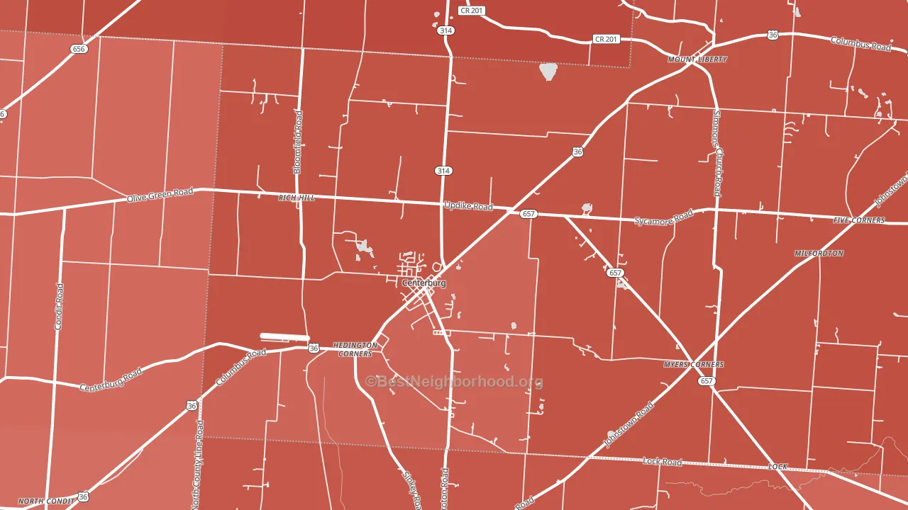 43011, OH block-group political-lean map