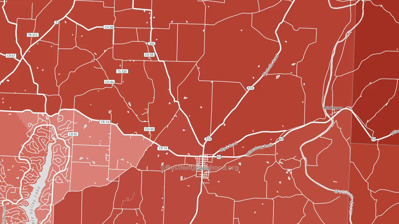 43014, OH block-group political-lean map