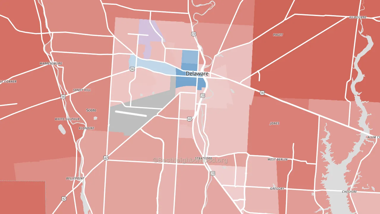 43015, OH block-group political-lean map