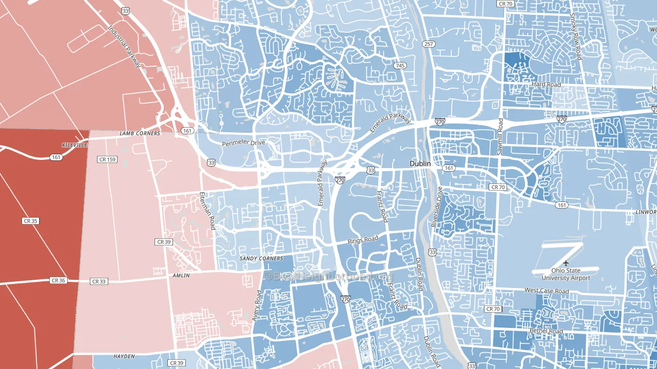 43016, OH block-group political-lean map