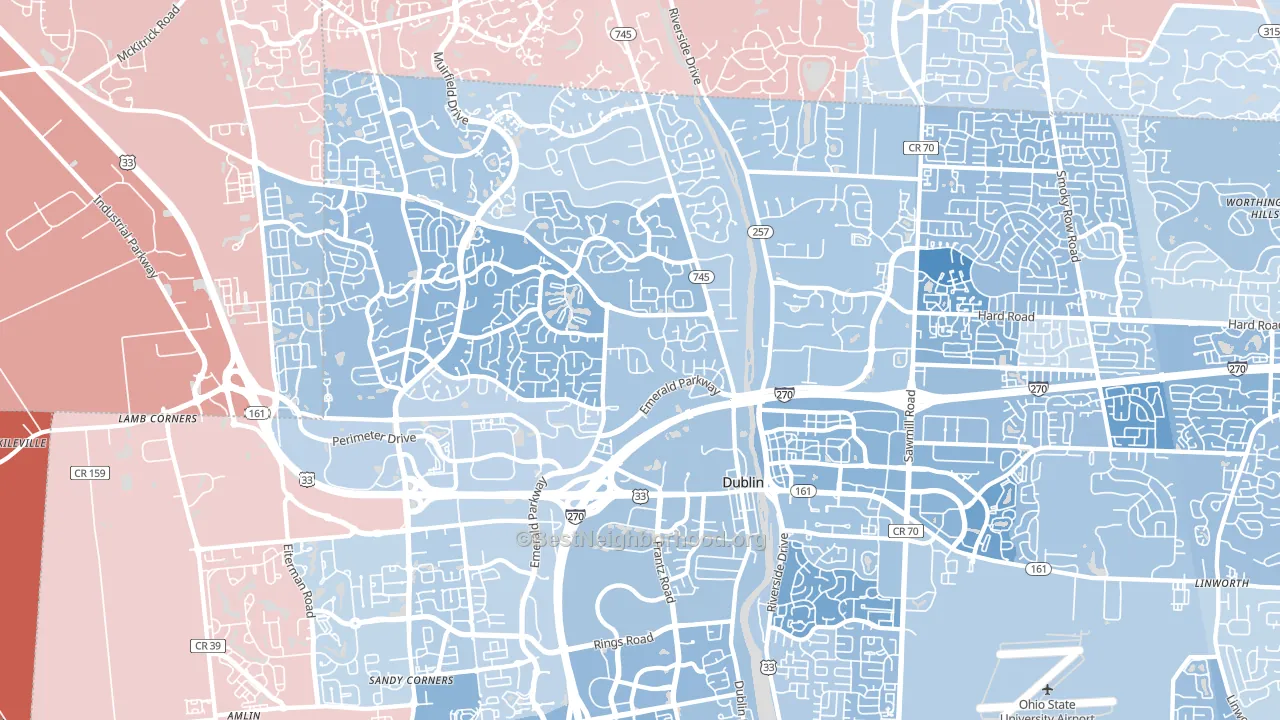 43017, OH block-group political-lean map