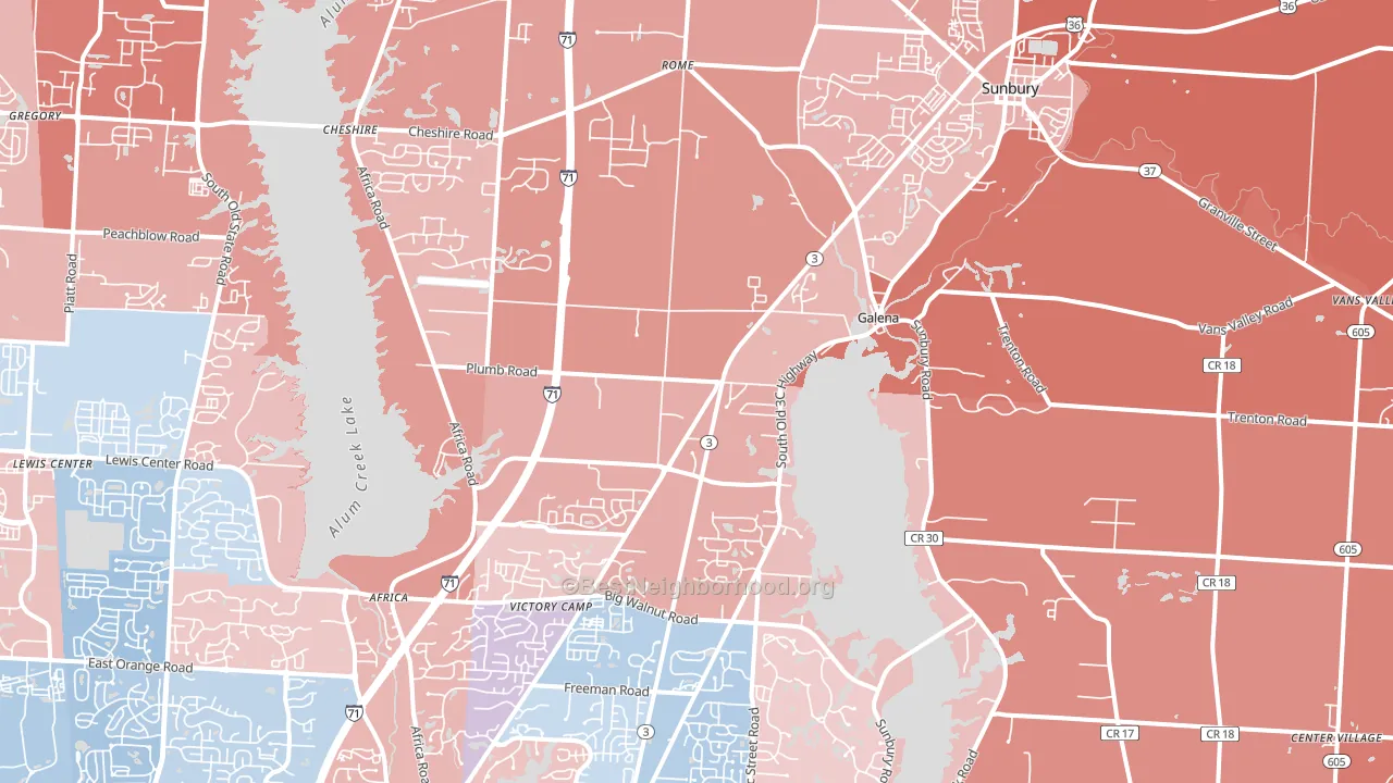 43021, OH block-group political-lean map