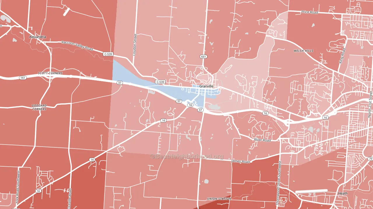 43023, OH block-group political-lean map