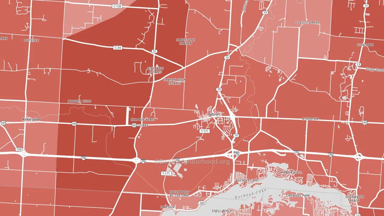 43025, OH block-group political-lean map