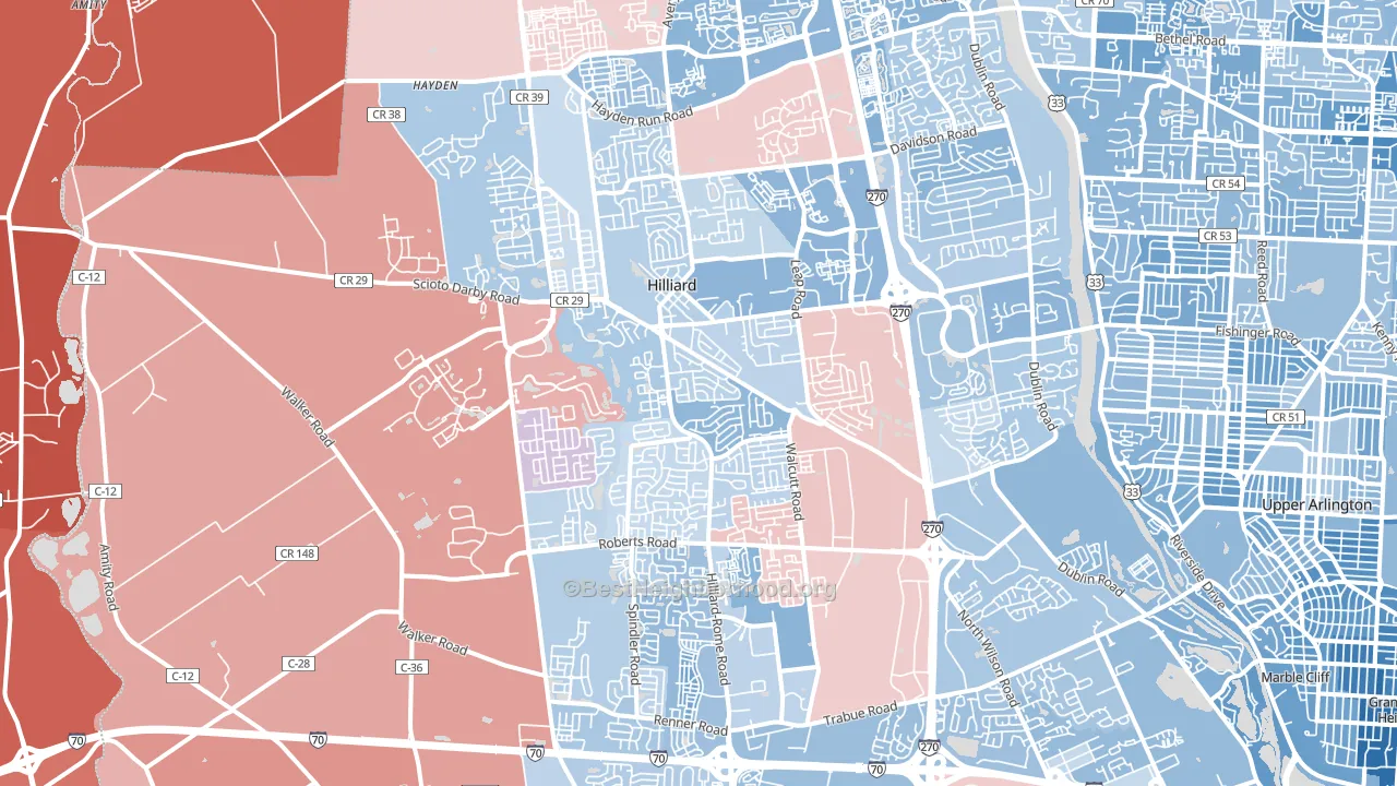 43026, OH block-group political-lean map