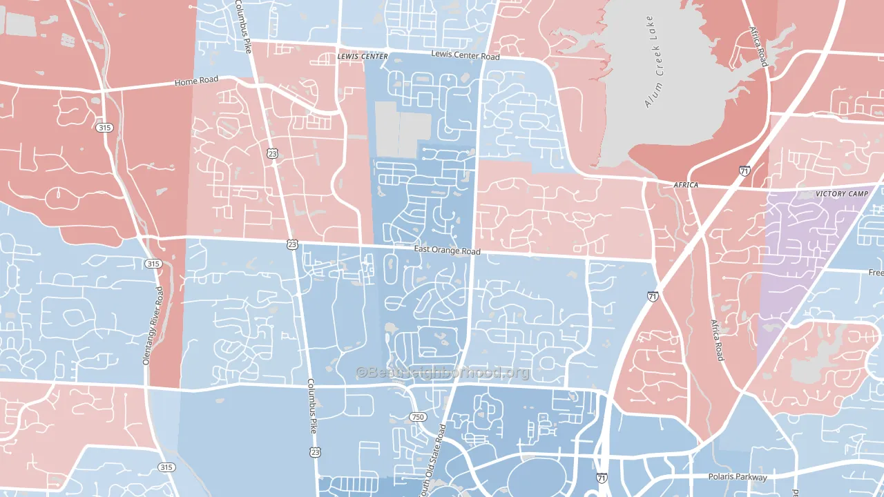 43035, OH block-group political-lean map