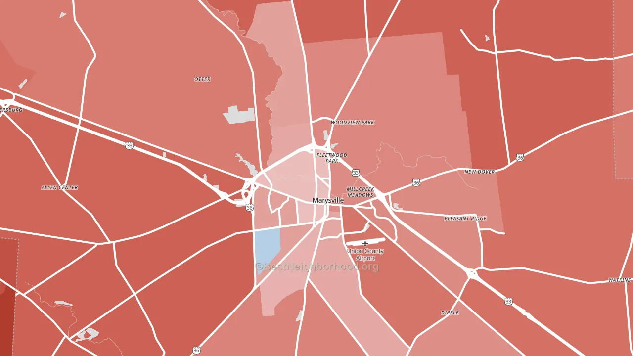 43040, OH block-group political-lean map