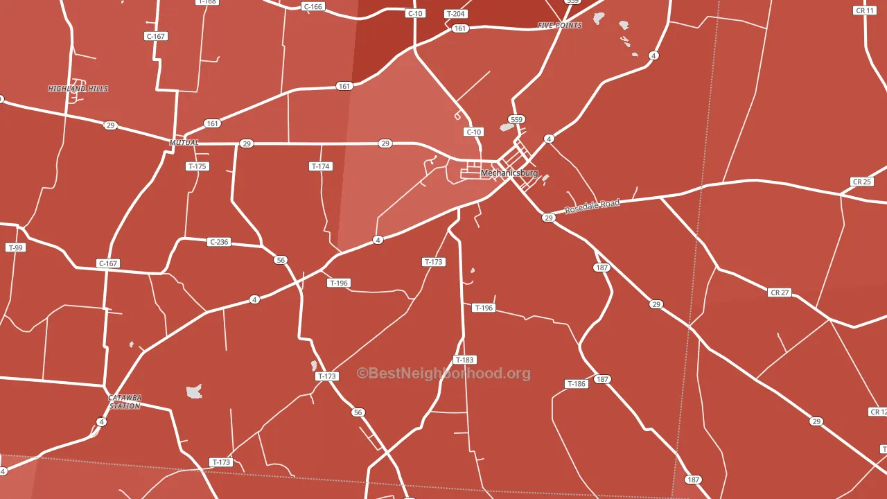 43044, OH block-group political-lean map