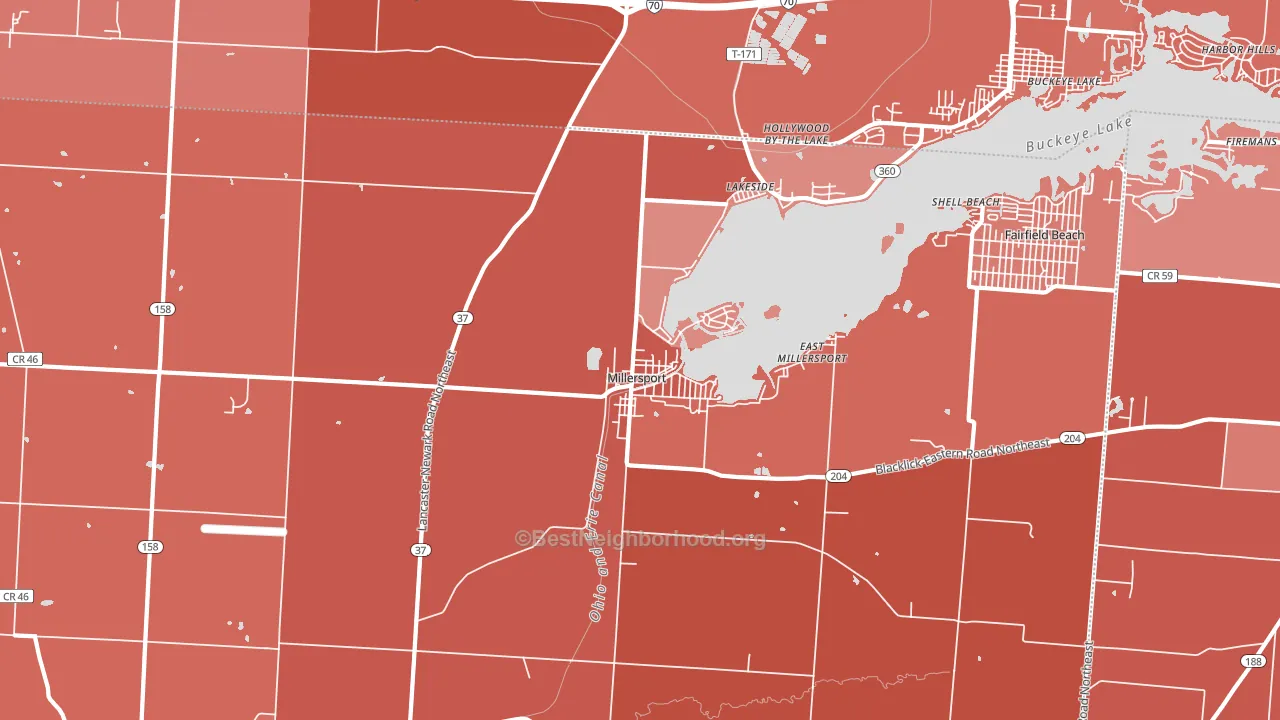 43046, OH block-group political-lean map
