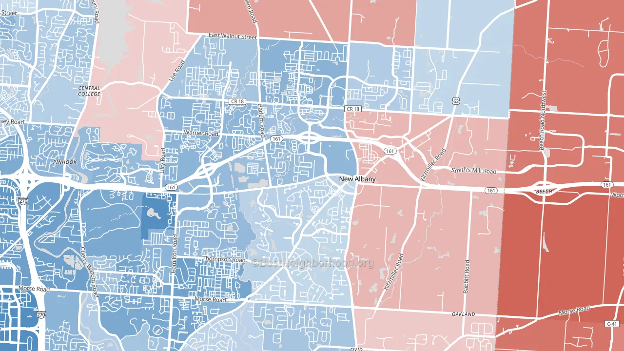 43054, OH block-group political-lean map