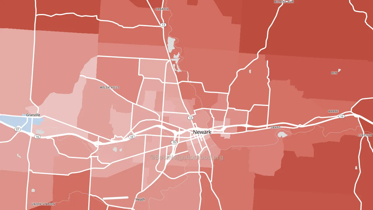 43055, OH block-group political-lean map