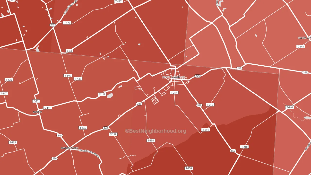 43060, OH block-group political-lean map