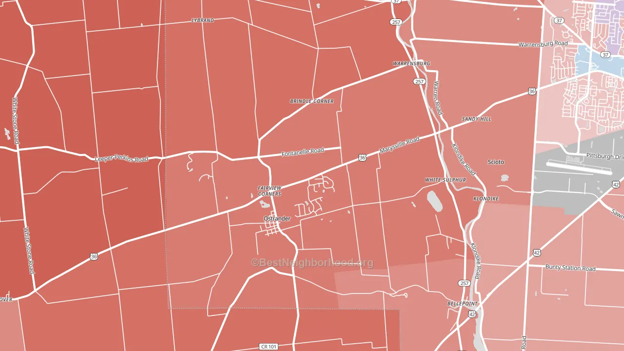43061, OH block-group political-lean map