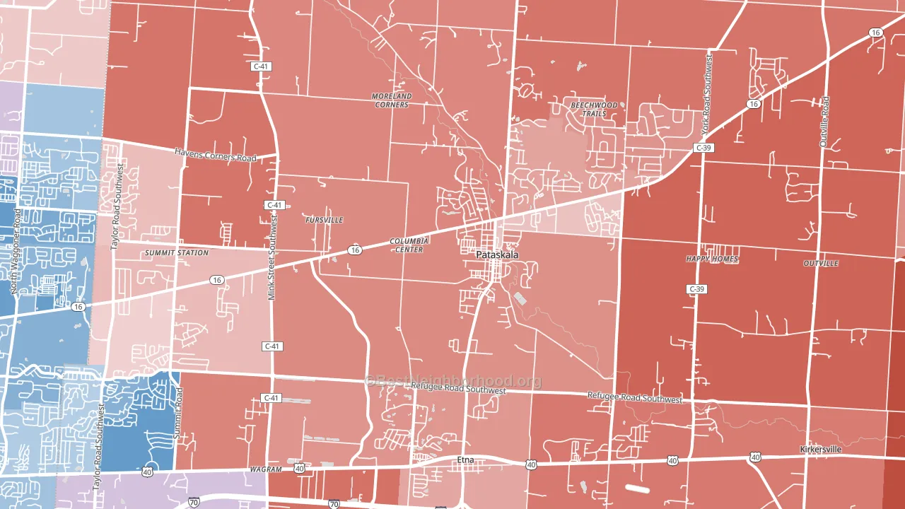 43062, OH block-group political-lean map