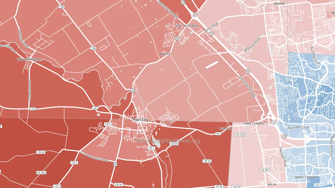 43064, OH block-group political-lean map
